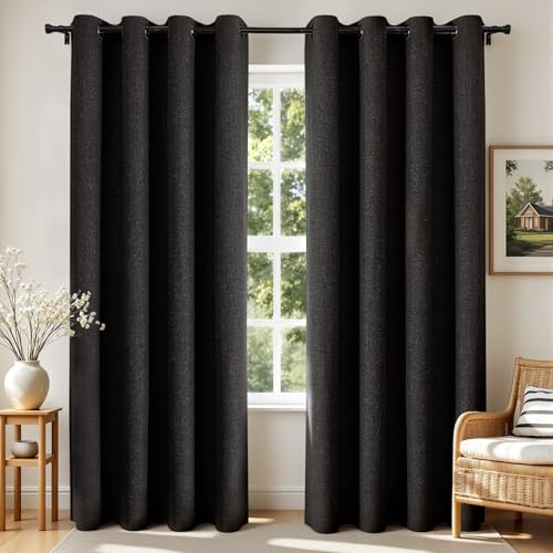 Joydeco Blackout Curtains 84 Inches Long 2 Panels Burg, Room Darkening Curtains for Bedroom, 100% Black Out Textured Thermal Drapes Privacy Protection 2 Panels Set(W52 x L84 Inch, Black) - color: Black, size: 52"W x 84"L (Pack of 2)