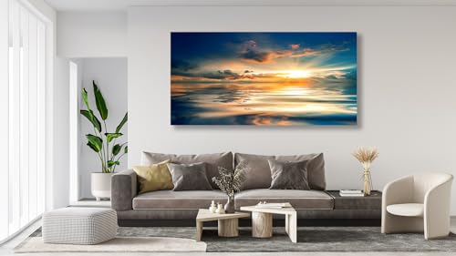 yearainn Sunset Ocean Wall Art, Calm Blue Sea Glow Landscape, 20" x 40" - color: Sunset Calming Ocean, size: 40"L x 20"W