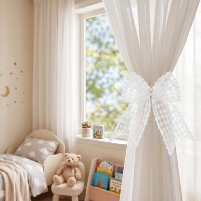 White Lace Bow Curtain Tiebacks 6-Pack, Vine Floral Curtain Holdbacks - color: White Star Flower