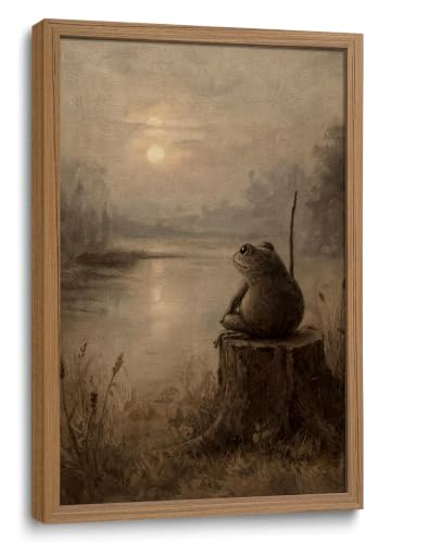 Framed Frog Wall Art Vintage Cottage Core Wall Decor - color: frog, size: 24"L x 16"W