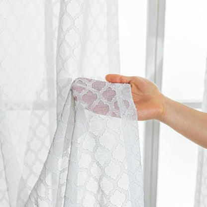 Amazon Basics Lace Sheer Curtains for Living Room and Bedroom, 2-Panel Set with Grommet, 42" W × 63" L, White Cloverleaf - color: White Cloverleaf, size: 42"W x 63"L (Pack of 2)