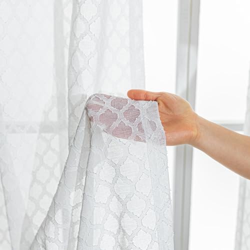 Amazon Basics Lace Sheer Curtains for Living Room and Bedroom, 2-Panel Set with Grommet, 42" W × 95" L, White Cloverleaf - color: White Cloverleaf, size: 42"W x 95"L (Pack of 2)