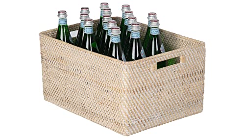 KOUBOO Loma Rectangular Rattan Storage Basket with Handles, White Wash - color: Latte