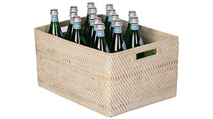 KOUBOO Loma Rectangular Rattan Storage Basket with Handles, White Wash - color: Latte