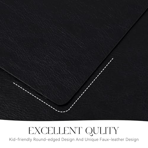 MOSAYT Vinyl Faux Leather Placemats, Set of 6, Black - color: Black