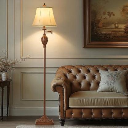 AIDENOEY Traditional Floor Lamp with 350° Swing Arm,Including Bulb,Walnut - color: Walnut