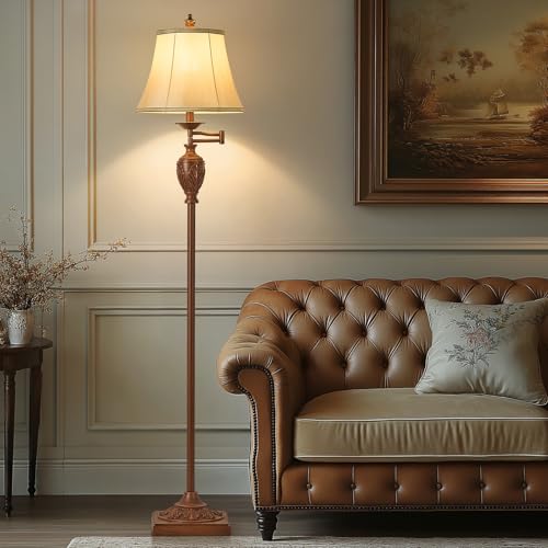 AIDENOEY Traditional Floor Lamp with 350° Swing Arm,Including Bulb,Walnut - color: Walnut