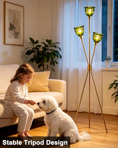 Lightdot Green Glass Tripod Floor Lamp Dimmable Gold Floor Flower Lamps - color: Green-Gold-79F