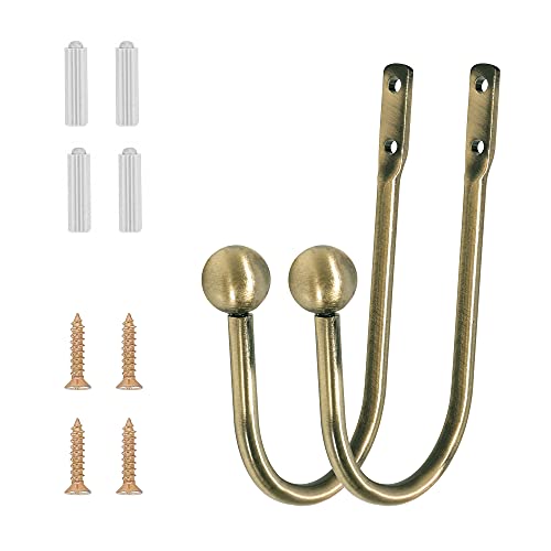 Curtain Holdback, 2 Pcs Wall Mounted Drapery Tiebacks with Screws, Heavy Duty Metal Decorative Window Drapery Holder Curtain Hook, Brass - color: 2 Pcs, Brass