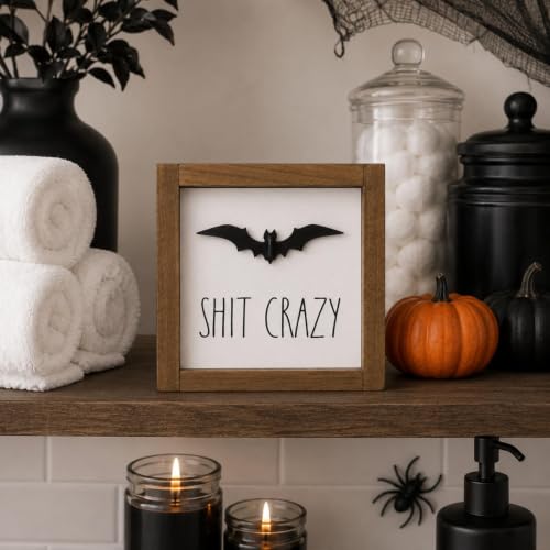 Halloween Sign with 3D Bat, Bathroom Wall Table Shelf Decor - color: white-2
