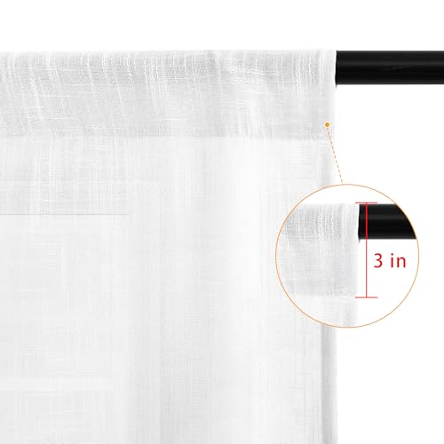 DWCN White Faux Linen Sheer Curtains, 2 Panels, 38x63 Inch - color: White, size: 38"W x 63"L (Pack of 2)