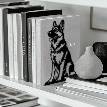 Peacoblue 5.3"x4.3"x7.9" Metal Bookends, Heavy Duty Book Ends for Shelves - style: German Shepherd
