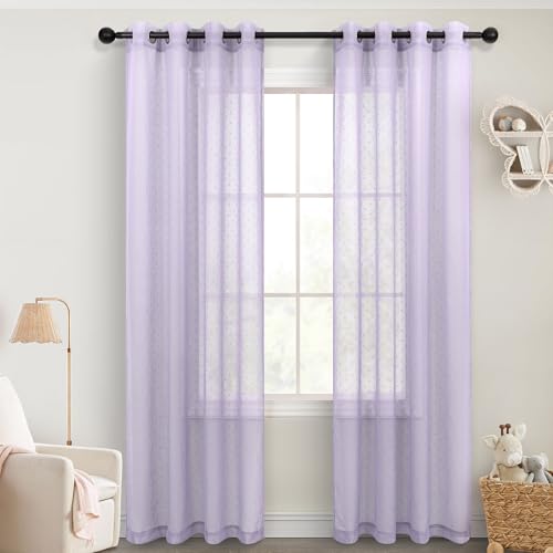 Pitalk Light Purple Sheer Curtains 84 Inches Long for Girls Room Polka Dot - color: Lavender, size: 52"W x 84"L (Pack of 2)