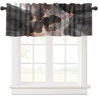 Pink Gold Marble Valance, Abstract Modern Luxury Ombre Art Pink Black Marble Print Blackout Short Window Treatment for Girls Women Bedroom Living Room, 54x18inch - color: Marble-19