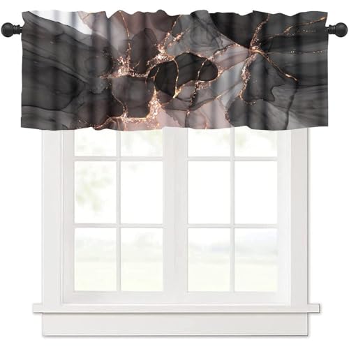 Pink Gold Marble Valance, Abstract Modern Luxury Ombre Art Pink Black Marble Print Blackout Short Window Treatment for Girls Women Bedroom Living Room, 54x18inch - color: Marble-19