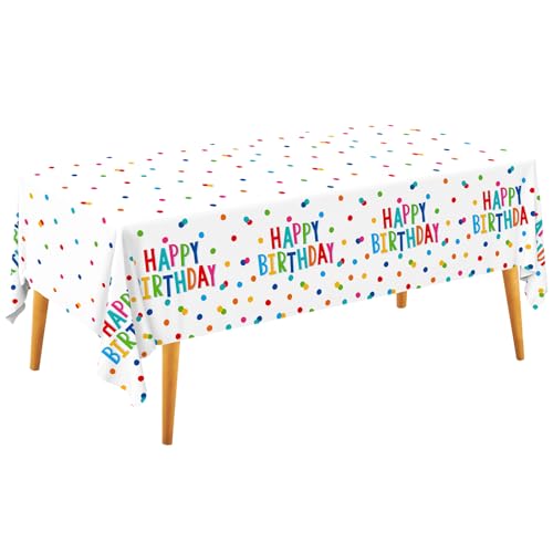 Happy Birthday Decorations: Birthday Party Supplies Set - Birthday Dots Design with Happy Birthday Tablecloth. Includes 3 Pack of 54X108inch Waterproof Plastic Table Covers for Boys/Girls Party - style: round dot birthday