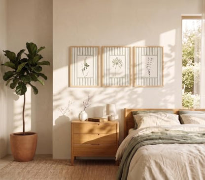 tgguytiy Sage Green Bathroom Wall Art Set of 3, Framed Botanical Prints - color: Striped Sagebrush, size: 16x12
