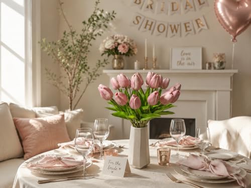 Mandy's 20 Stems Dusty Pink Artificial Tulip Flowers for Home Centerpieces - color: Dusty Pink 20pcs