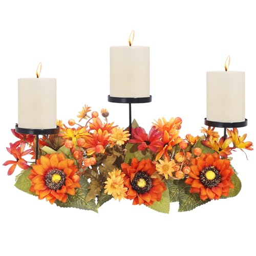 Fall Decor Metal Candle Holder Table Arrangements with Berry Maple Leaf