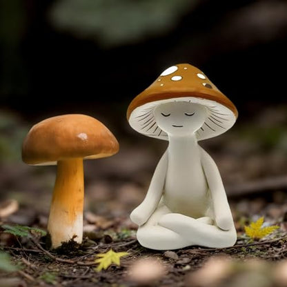 Meditation Mushroom Resin Statue, Cute Yoga Mushroom Figurine
