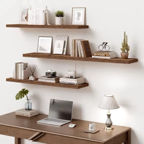 Vivelove 10 Inch Deep Floating Shelves for Wall 48” Set of 2, Rustic Brown - color: Rustic Brown, size: 47.2”wx10.2”dx1.5”h