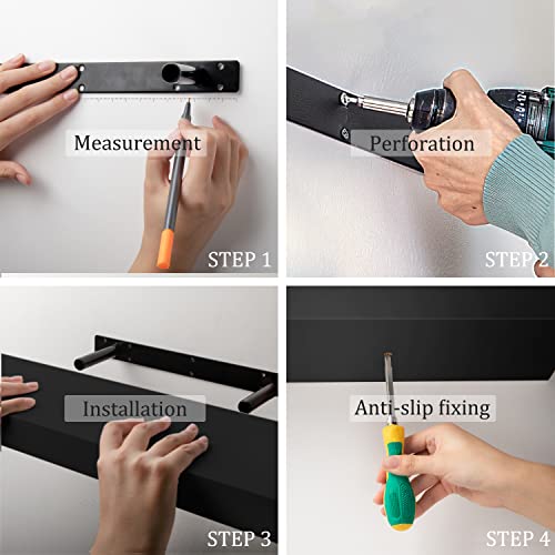 BAMEOS 47in Floating Shelves, Black Wall Mounted Wooden Shelves with Invisible Brackets Set of 2 - color: Black, size: 47x9 2Pcs