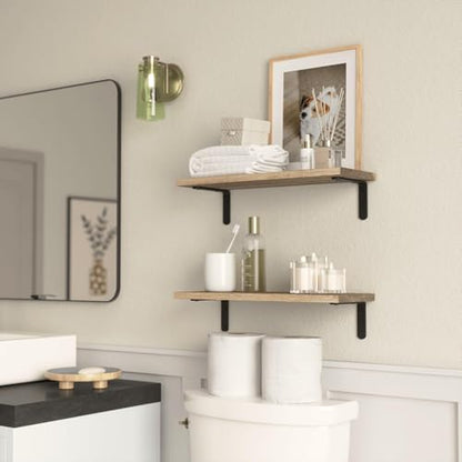 RICHER HOUSE Rustic Wood Floating Shelves, 2-Set Wall Mounted Shelves, 16In - color: Carbonized Black
