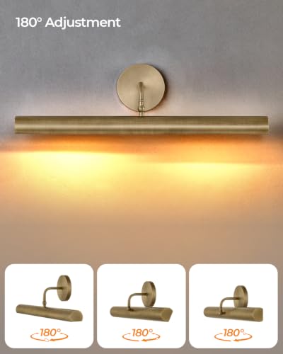 Brass Hardwired Picture Light 19", Art Display Wall Lamp, 180° Rotatable - size: 19 inch
