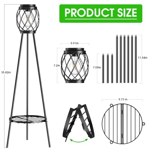 MXwcy 2 Pack Solar Lights Outdoor with LED Edison Bulbs, Vintage Style Solar Floor Lamp with Plant Stands, Weatherproof Garden Lights for Pathway, Patio, Yard, Porch Decor 8-10 Hours Lighting - color: B- 2Pack Black - Edison bulbs, size: Medium