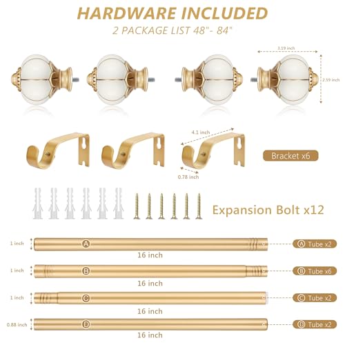 2 Pack Ceramic Curtain Rods for Windows 48 to 84 Inch 1 Inch Adjustable - color: Gold Beige, size: 48"-84"(2 Pack)