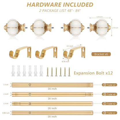 2 Pack Ceramic Curtain Rods for Windows 48 to 84 Inch 1 Inch Adjustable - color: Gold Beige, size: 48"-84"(2 Pack)