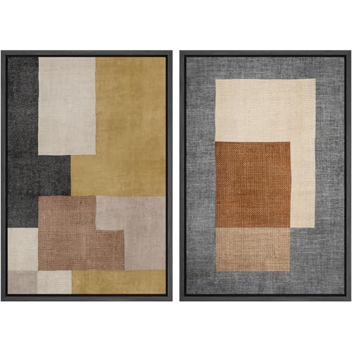 SIGNWIN Framed Canvas Print Wall Art Set Modern Neutral Patchwork Abstract Illustrations Modern Art Minimal Boho Relax/Calm for Living Room, Bedroom, Office - 16"x24"x2 BLACK - color: A16-2603-IRS06, size: 16"x24"x2 Panels Black