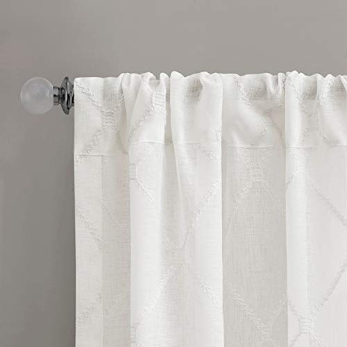 Madison Park Embroidered Diamond Irina Sheer Curtain, 50x84 White - color: White, size: 50"W x 84"L (Pack of 1)