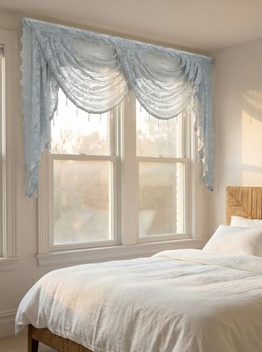 Molaxhome Grey Lace Window Valance Curtains Swag Victorian Gothic Style - color: Grey, size: 59"W x 41.3"L (Pack of 1)
