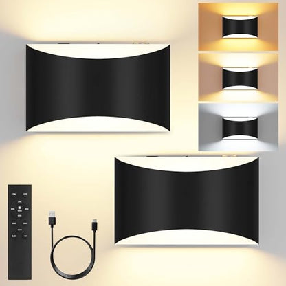 Battery Operated Wall Sconces Set of 2 Rechargeable Wireless Black - color: Black, size: 2 Pack