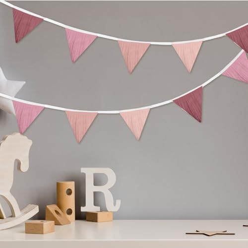 Oudain 2 Pcs Pennant Banner Flags Nursery Garland Triangle, Pink Color - color: Pink Color
