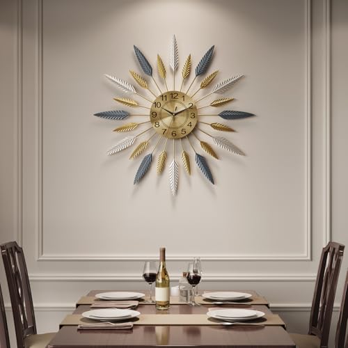 Cuspin 30 Inch Large Wall Clock Gold Mid Century Modern Sunburst Wall Clock - color: Leaf Sunburst, size: Large