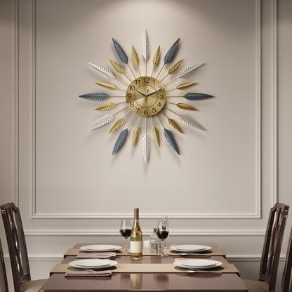 Cuspin 30 Inch Large Wall Clock Gold Mid Century Modern Sunburst Wall Clock - color: Leaf Sunburst, size: Large