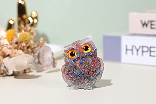 Jovivi 2.5" 7 Chakra Crystal Owl Statue Hand Carved Resin Figurines - color: 7 Chakra