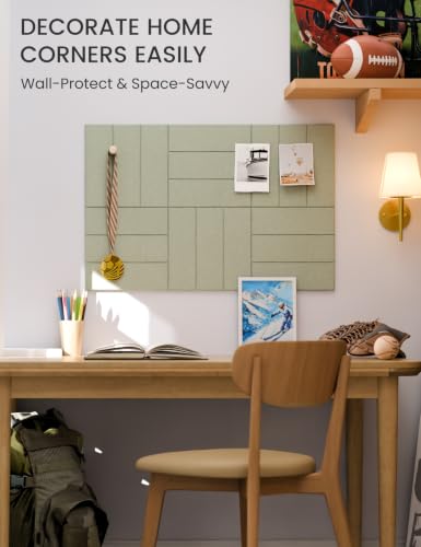 Fluxynara 28" X 18" Felt Bulletin Board Tiles, Bold Stripe, Sage - color: Sage, size: Bold-Stripe
