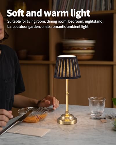 KDG Gold Cordless LED Table Lamps Set of 2, Black Fabric Shade Desk Lamps - color: Gold + Black Lampshade (2 Pack)