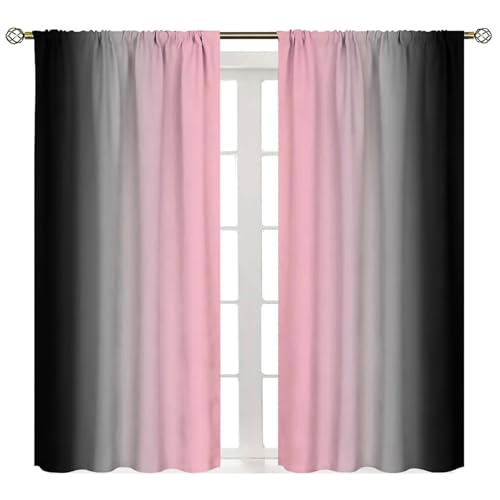 Pink Ombre Black Curtains,Abstract Art Painting Gradient Style Window Treatments for for Kids Decor Kitchen Bedroom Living Room 2 Panel Sets,42x45 Inch Decor - color: Geometric-17, size: 21"W x 44.5"L (Pack of 2)