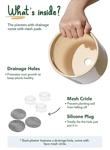 LE TAUCI 10+8+6 Inch Ceramic Pots for Plants, Indoor Planters with Drainage Hole and Plug, Modern Cylinder Flower Pots Set of 3 for Living Room and Bedroom, Glossy, Sand Beige - color: Sand Beige