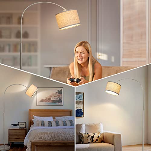 Arc Floor Lamp, Dimmable Floor Lamp with Adjustable Hanging Shade, Silver - color: Silver