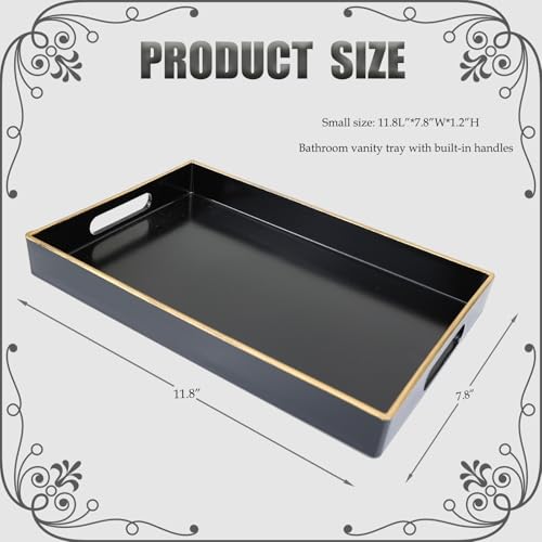 Spsyrine Black Bathroom Vanity Tray with Handles for Dresser Tops - color: Black