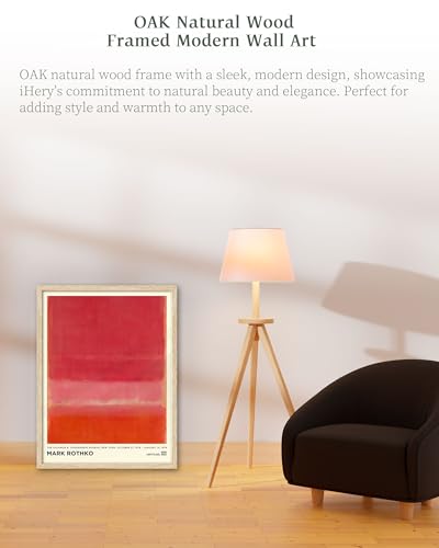 iHery 12x16in Natural OAK Wood Framed Red Pink Abstract Wall Art - color: OAK Framed Rothko Red, size: 16"L x 12"W