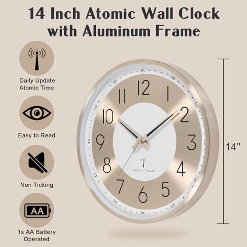 14 Inch Atomic Wall Clock, Radio Controlled Large Analog Clock