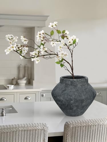 Briful Large Rustic Ceramic Vase with Distressed Finish, 8.2'' Tall Wide-Belly Decorative Flower Vases with Felt Pads, Retro Style Pottery for Home Decor, Table Centerpiece, Black - color: 8.2'' Black
