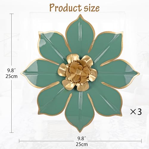 Villa Como Set of 3 Green and Gold Metal Flowers Wall Art Decor 10" - color: # 3 Green