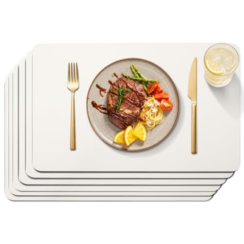 Maxpearl Faux Leather Placemats Set of 6 - Waterproof - Wipe Clean - Heat Resistant - Anti Slip Dining Table Place Mats, Suitable for Indoor & Outdoor Use, 17’’x12’’, Ivory White - color: Ivory White